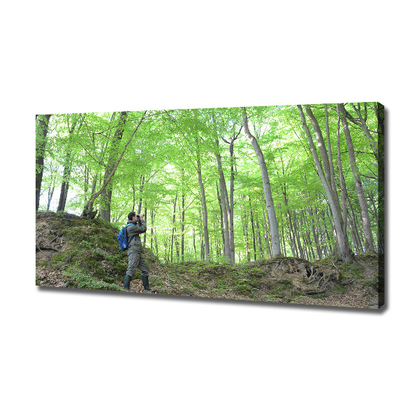 Cuadro canvas con impresión uv duradera horizontal Ornitólogo en el bosque