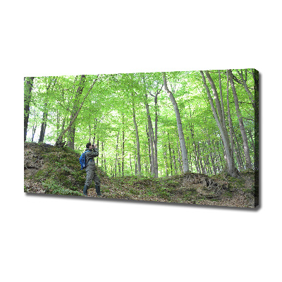Cuadro canvas con impresión uv duradera horizontal Ornitólogo en el bosque