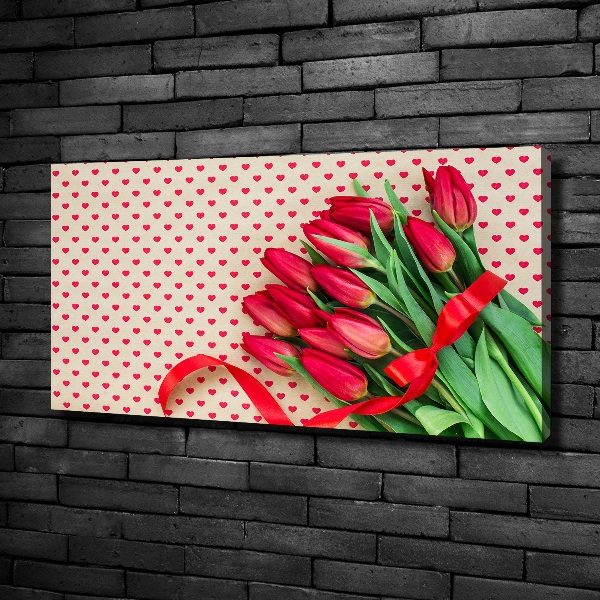 Cuadro canvas moderno de gran formato horizontal tulipanes en forma de corazón
