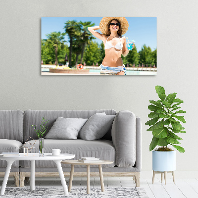 Cuadro canvas moderno de gran formato horizontal Mujer junto a la piscina