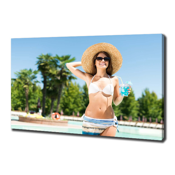 Cuadro canvas moderno de gran formato horizontal Mujer junto a la piscina