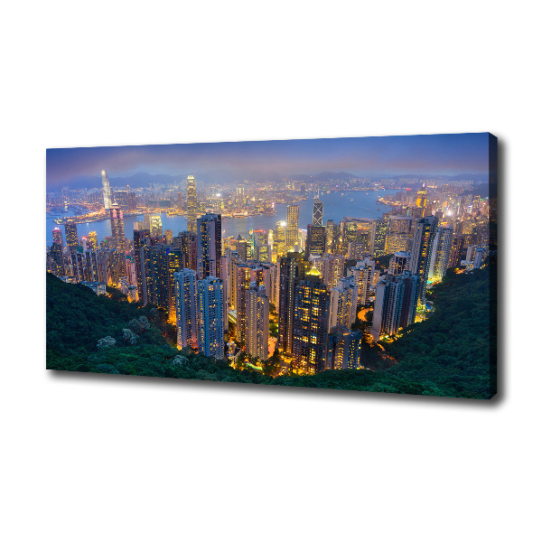 Fotocuadro en lienzo de alta calidad horizontal Hong Kong de noche