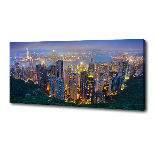 Fotocuadro en lienzo de alta calidad horizontal Hong Kong de noche