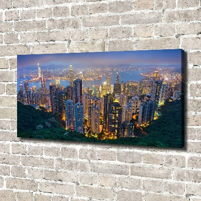 Fotocuadro en lienzo de alta calidad horizontal Hong Kong de noche