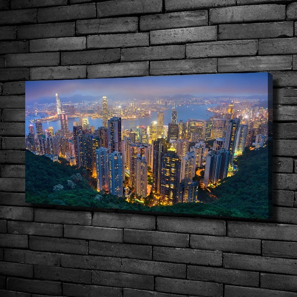 Fotocuadro en lienzo de alta calidad horizontal Hong Kong de noche