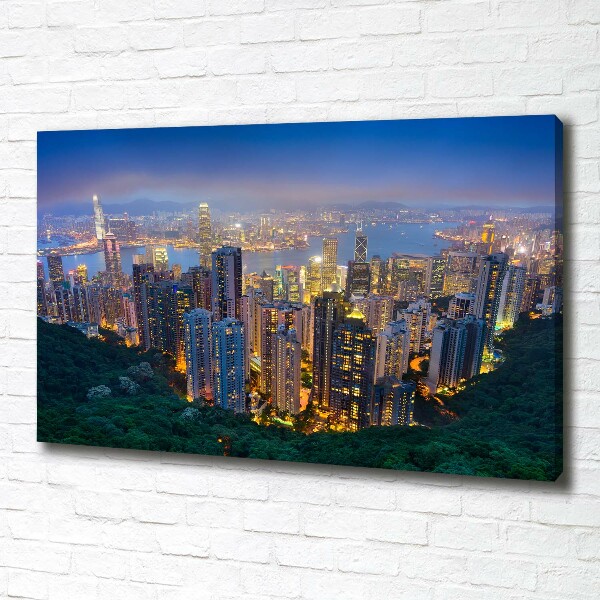 Fotocuadro en lienzo de alta calidad horizontal Hong Kong de noche