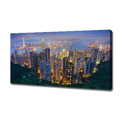 Fotocuadro en lienzo de alta calidad horizontal Hong Kong de noche