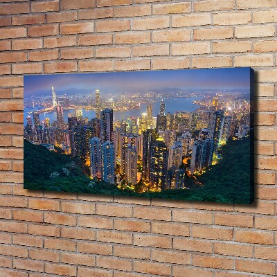Fotocuadro en lienzo de alta calidad horizontal Hong Kong de noche
