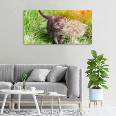 Cuadro canvas con impresión uv duradera horizontal Gatito con un diente de león