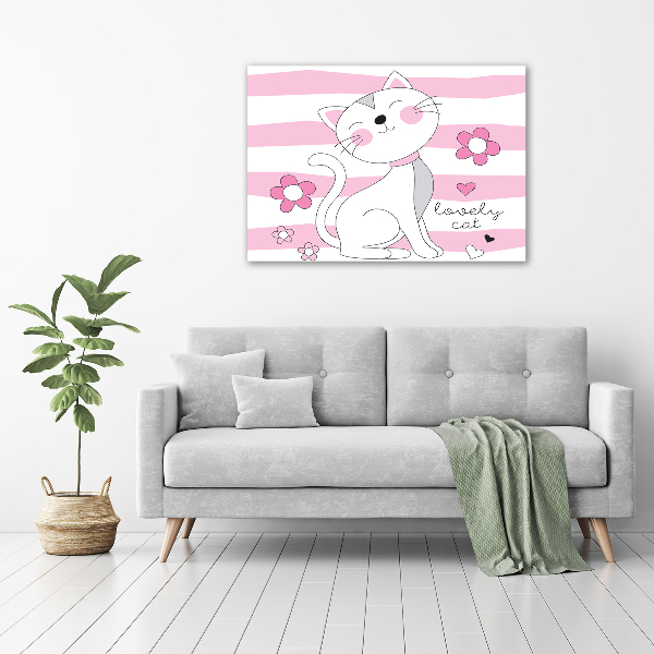 Cuadro canvas moderno de gran formato horizontal gato blanco