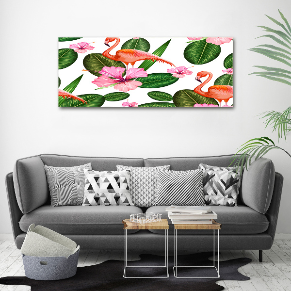 Cuadro canvas con impresión uv duradera horizontal Flamencos y plantas