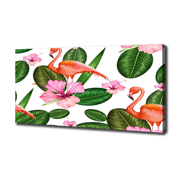 Cuadro canvas con impresión uv duradera horizontal Flamencos y plantas