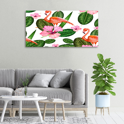 Cuadro canvas con impresión uv duradera horizontal Flamencos y plantas