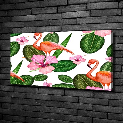 Cuadro canvas con impresión uv duradera horizontal Flamencos y plantas