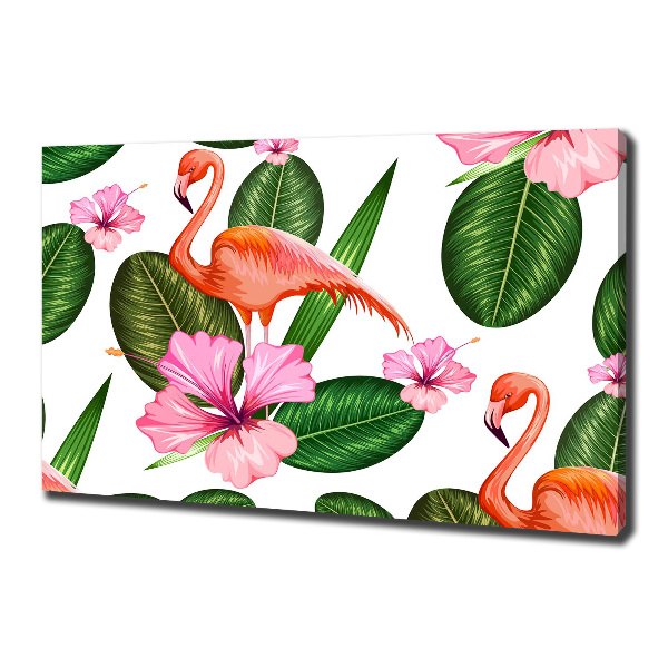 Cuadro canvas con impresión uv duradera horizontal Flamencos y plantas