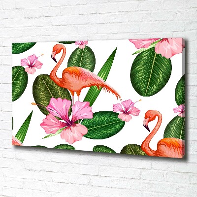 Cuadro canvas con impresión uv duradera horizontal Flamencos y plantas