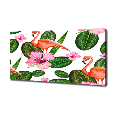 Cuadro canvas con impresión uv duradera horizontal Flamencos y plantas
