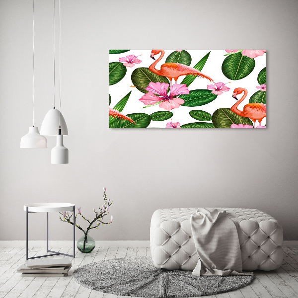 Cuadro canvas con impresión uv duradera horizontal Flamencos y plantas