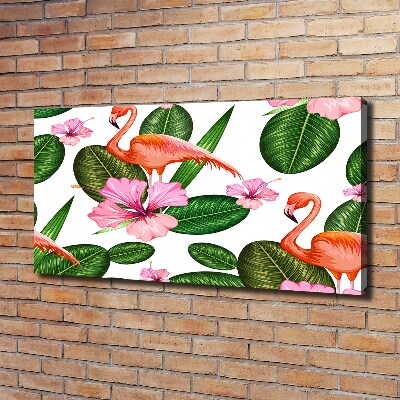 Cuadro canvas con impresión uv duradera horizontal Flamencos y plantas