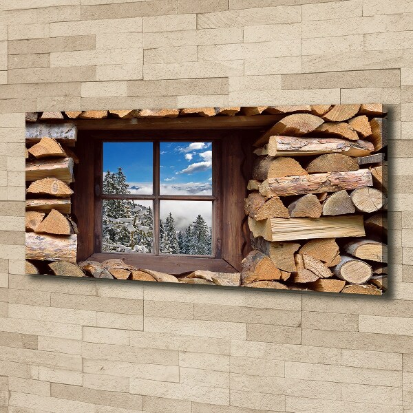 Cuadro canvas con impresión uv duradera horizontal El invierno fuera de la ventana