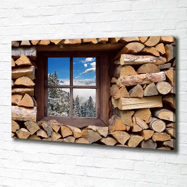 Cuadro canvas con impresión uv duradera horizontal El invierno fuera de la ventana