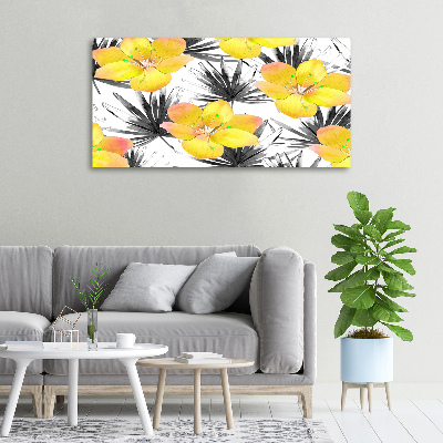 Cuadro canvas moderno de gran formato horizontal flores tropicales