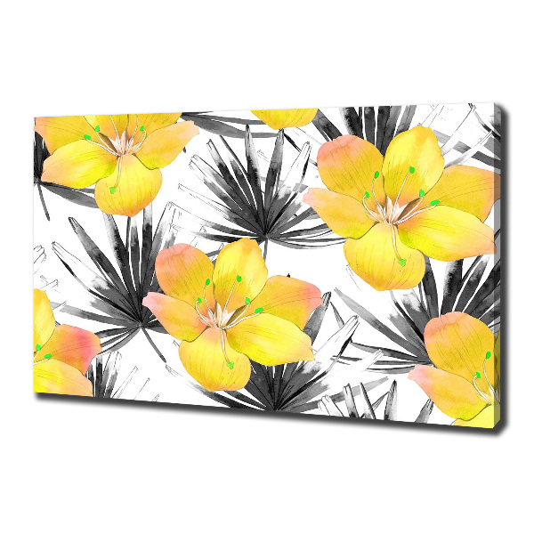 Cuadro canvas moderno de gran formato horizontal flores tropicales