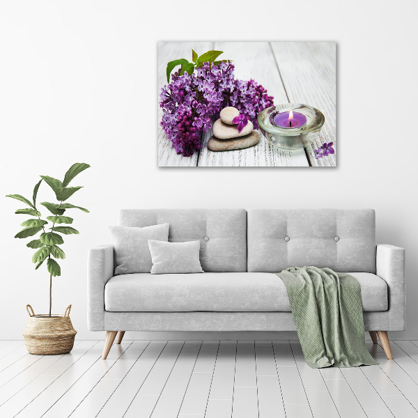 Cuadro canvas moderno de gran formato horizontal Piedras lilas y zen