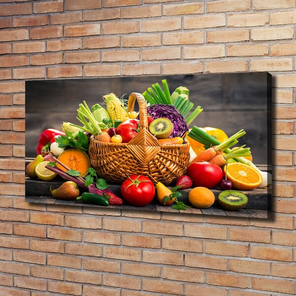 Cuadro canvas con impresión uv duradera horizontal Cesta de frutas y verduras