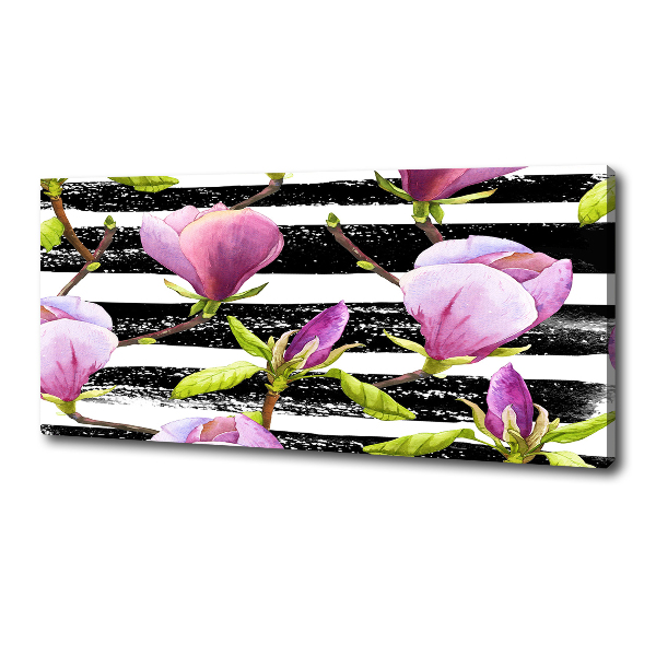 Cuadro canvas moderno de gran formato horizontal Magnolia rayada