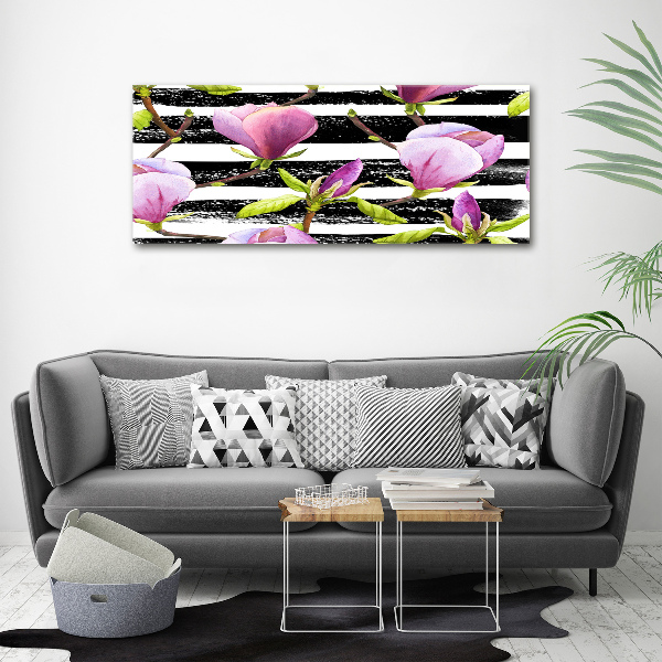 Cuadro canvas moderno de gran formato horizontal Magnolia rayada