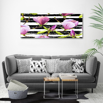 Cuadro canvas moderno de gran formato horizontal Magnolia rayada