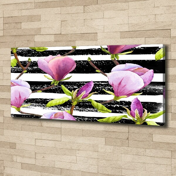 Cuadro canvas moderno de gran formato horizontal Magnolia rayada