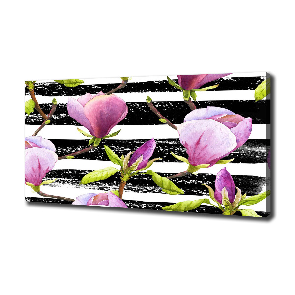 Cuadro canvas moderno de gran formato horizontal Magnolia rayada