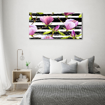 Cuadro canvas moderno de gran formato horizontal Magnolia rayada