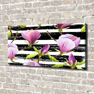 Cuadro canvas moderno de gran formato horizontal Magnolia rayada