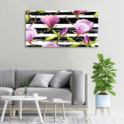 Cuadro canvas moderno de gran formato horizontal Magnolia rayada