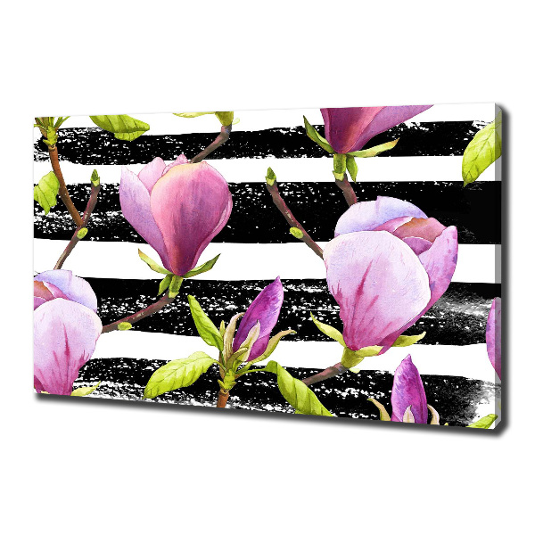 Cuadro canvas moderno de gran formato horizontal Magnolia rayada