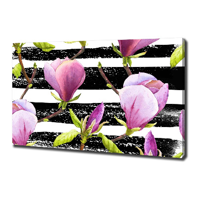 Cuadro canvas moderno de gran formato horizontal Magnolia rayada