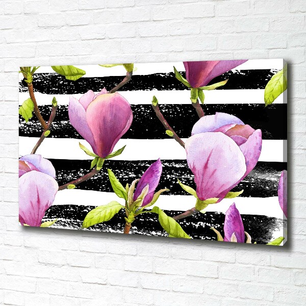Cuadro canvas moderno de gran formato horizontal Magnolia rayada