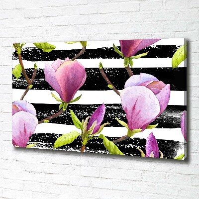 Cuadro canvas moderno de gran formato horizontal Magnolia rayada