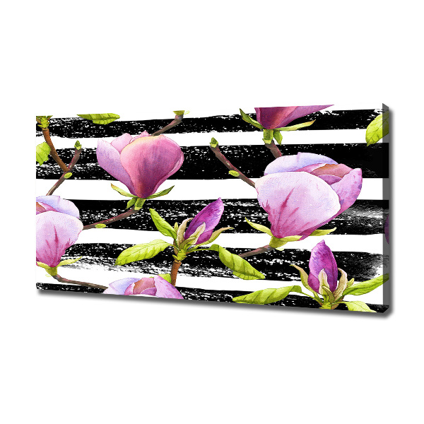 Cuadro canvas moderno de gran formato horizontal Magnolia rayada