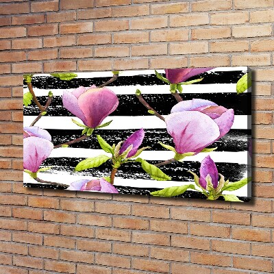 Cuadro canvas moderno de gran formato horizontal Magnolia rayada