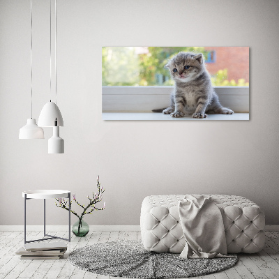 Cuadro canvas con impresión uv duradera horizontal Un pequeño gato junto a la ventana.