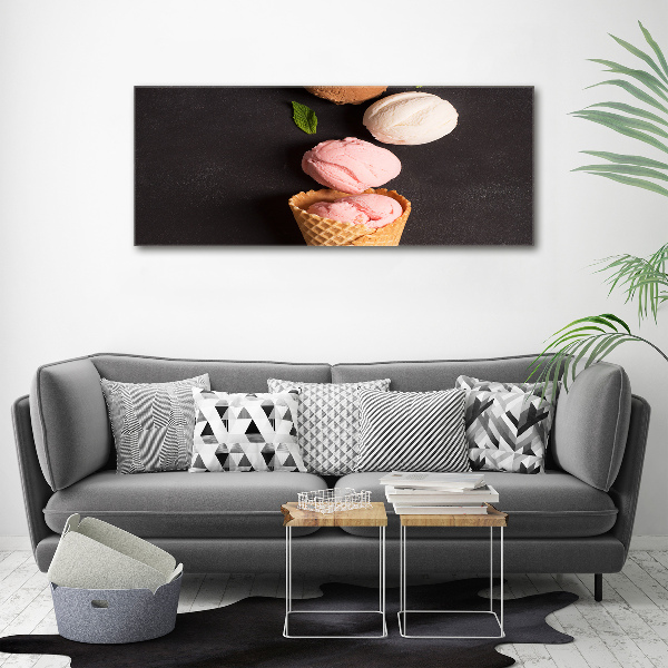 Cuadro canvas moderno de gran formato horizontal Helado en cono de waffle