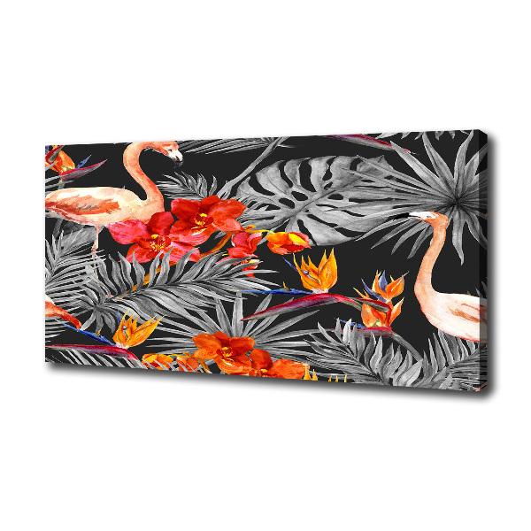 Cuadro canvas con impresión uv duradera horizontal Flamencos y flores