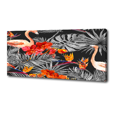 Cuadro canvas con impresión uv duradera horizontal Flamencos y flores
