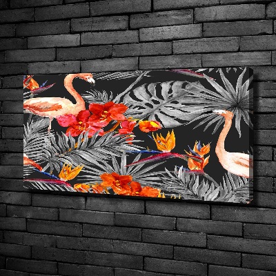 Cuadro canvas con impresión uv duradera horizontal Flamencos y flores