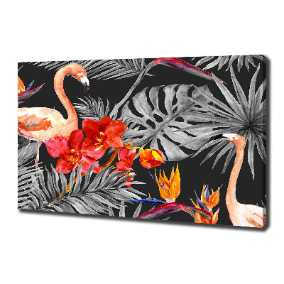 Cuadro canvas con impresión uv duradera horizontal Flamencos y flores
