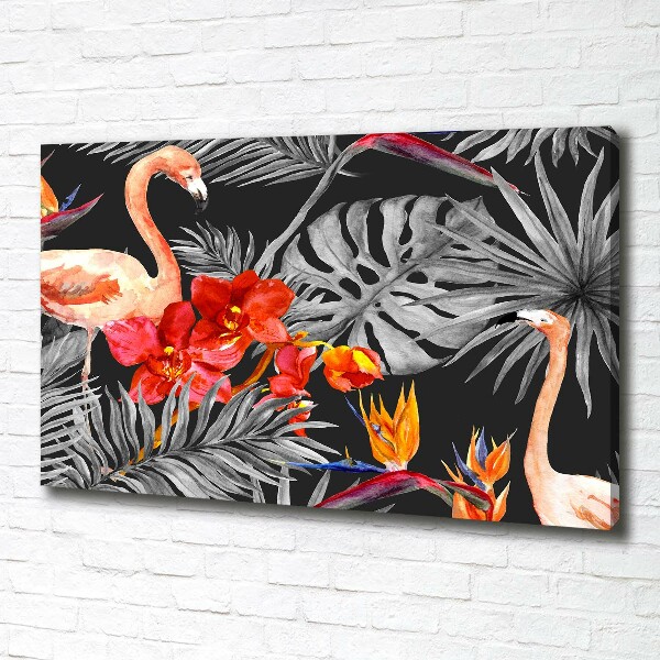 Cuadro canvas con impresión uv duradera horizontal Flamencos y flores